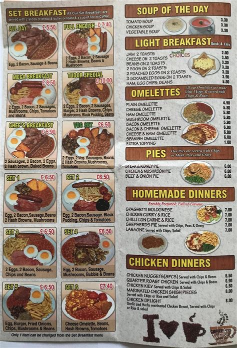 tudor cafe menu